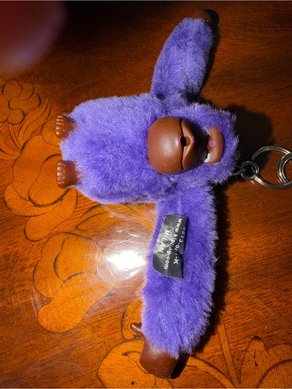 Kipling Milan Purple Plush Monkey Keyring - Picture 2 of 3